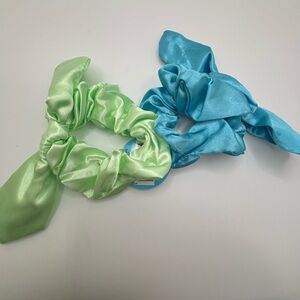 Kids Satin Hair Scrunchies Set - Green and Blue